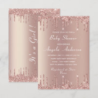 Rose Gold Glitter Baby Shower Invitations Example