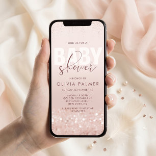 Rose Gold Glitter Baby Shower Mobile Invite