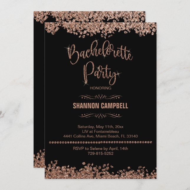 Rose Gold Glitter Bachelorette Party With Bling  Invitation (Front/Back)