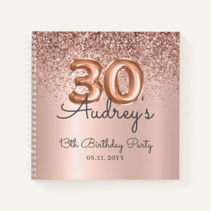 Rose Gold Glitter Balloon 30th Birthday Guest Book