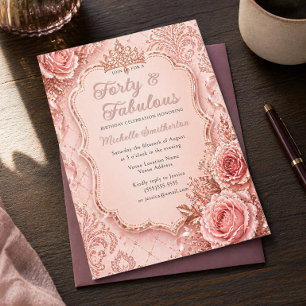 Rose Gold Glitter Balloon 40 and Fabulous Birthday Invitation