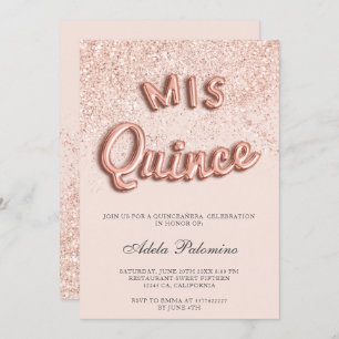 Rose gold glitter balloons chic blush Quinceañera Invitation
