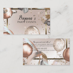 Rose Gold & Glitter Balloons Party Event Planner Business Card