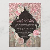 Rose Gold Glitter Barn Wood Floral Brunch & Bubbly
