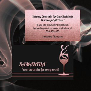 Rose Gold Glitter Bartender Event Business Card