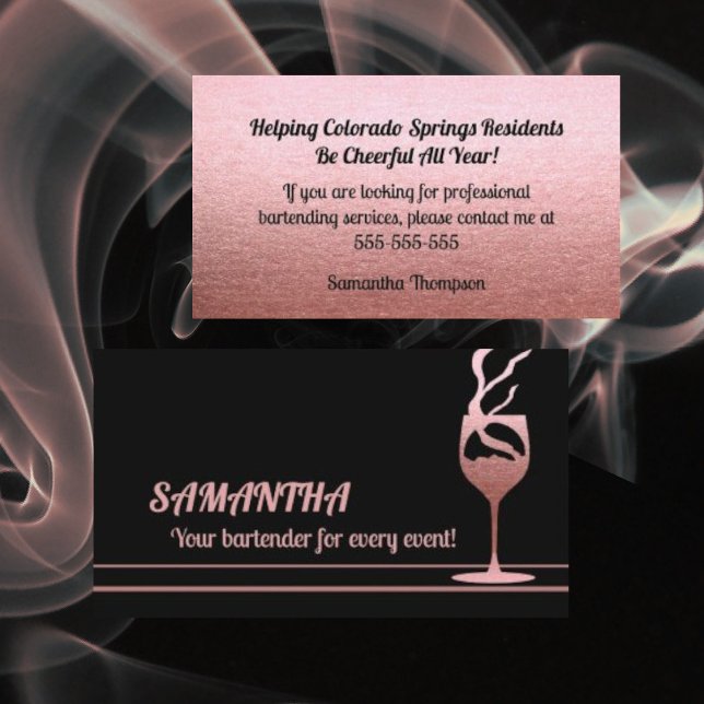 Rose Gold Glitter Bartender Event Business Card (Creator Uploaded)