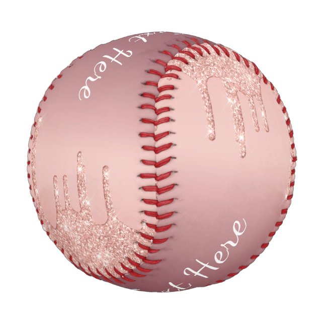 Rose Gold Glitter Baseball with Custom Text Name (Angled)