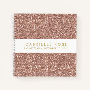 Rose Gold Glitter Bat Mitzvah Autograph Guestbook Notebook