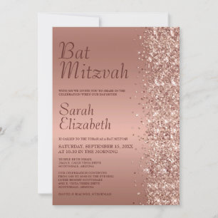 Rose Gold Glitter Bat Mitzvah Invitation