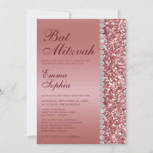 Rose Gold Glitter Bat Mitzvah Invitation