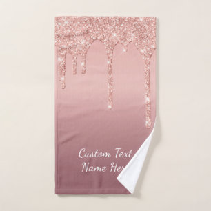 Rose Gold Glitter Bath Towels with Custom Text