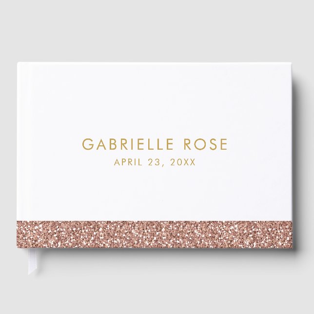 Rose Gold Glitter Bday Mitzvah Wedding Guest Book (Front)