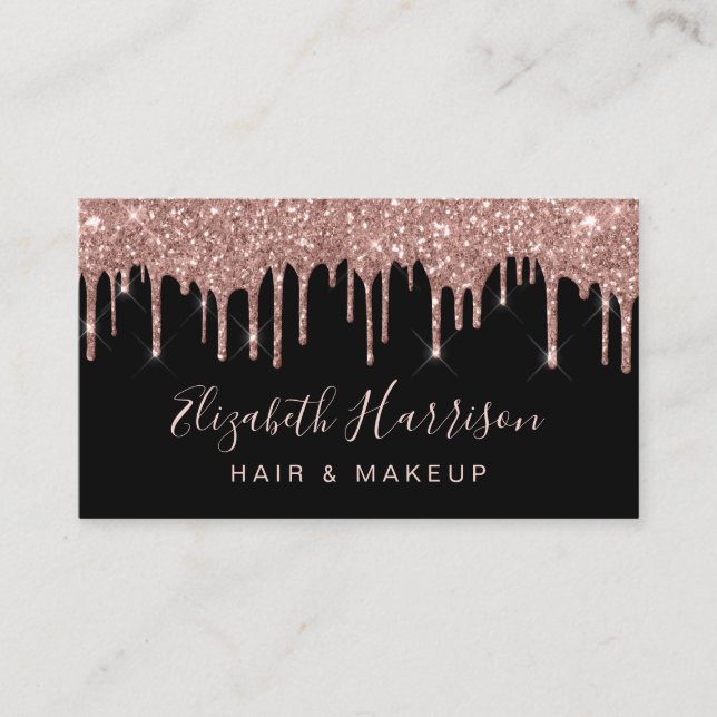 Rose Gold Glitter Beauty Black Business Card (Front)