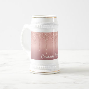 Rose Gold Glitter Beer Stein with Custom Text