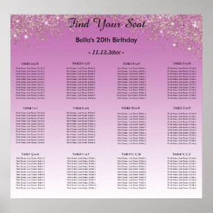 Rose Gold Glitter Birthday Alphabetic Seating Plan Poster