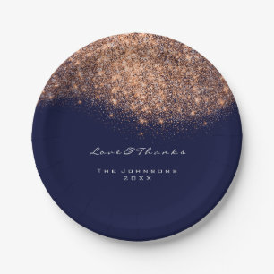 Rose Gold Glitter Birthday Blue Navy 16th Wedding Paper Plate