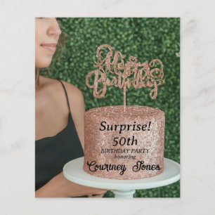Rose Gold Glitter Birthday Cake 50th Birthday Flyer
