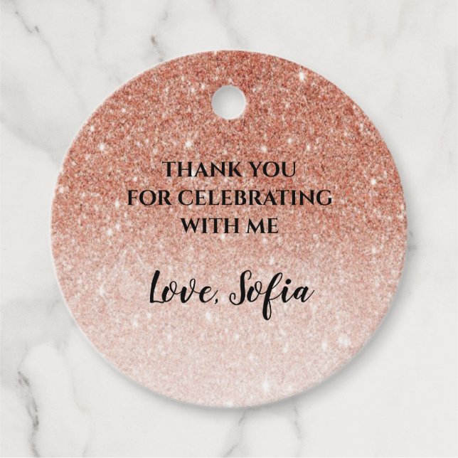 Rose Gold Glitter Birthday Gift Thank you Tag (Front)