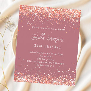 Rose gold glitter birthday invitation