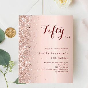 Rose gold glitter birthday invitation