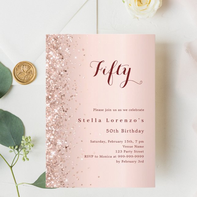Rose gold glitter birthday invitation (Creator Uploaded)