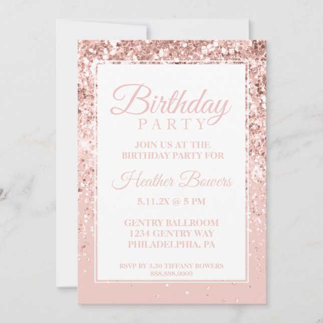 Rose Gold Glitter Birthday Invitation (Front)