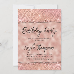 Rose Gold Glitter Birthday Party Invitation