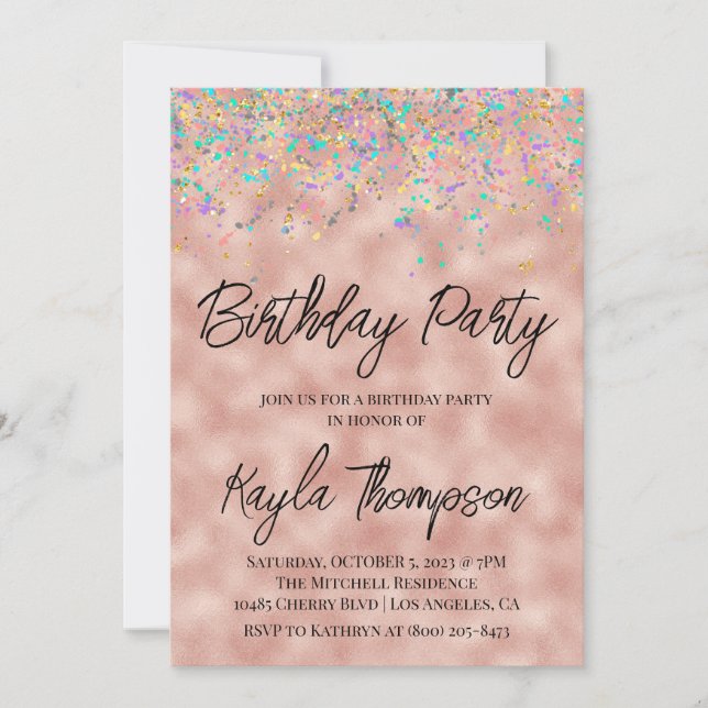 Rose Gold Glitter Birthday Party Invitation (Front)