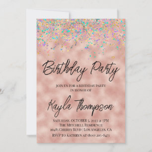 Rose Gold Glitter Birthday Party Invitation