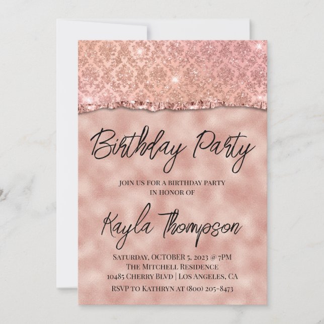 Rose Gold Glitter Birthday Party Invitation (Front)