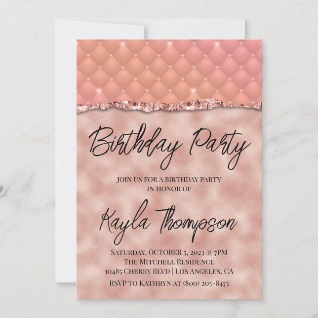 Rose Gold Glitter Birthday Party Invitation (Front)