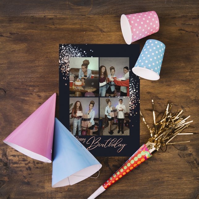  Rose-Gold Glitter Birthday Photos Birthday Card (Creator Uploaded)