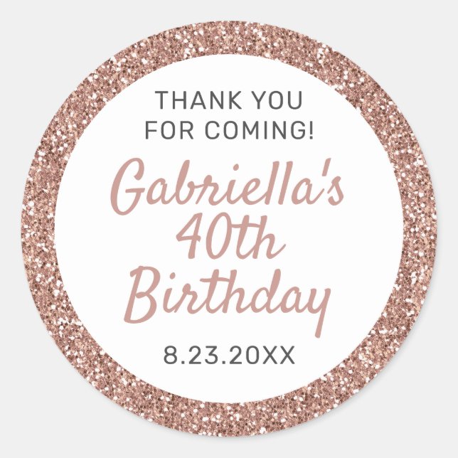 Rose Gold Glitter Birthday Thank You Favour Classic Round Sticker (Front)