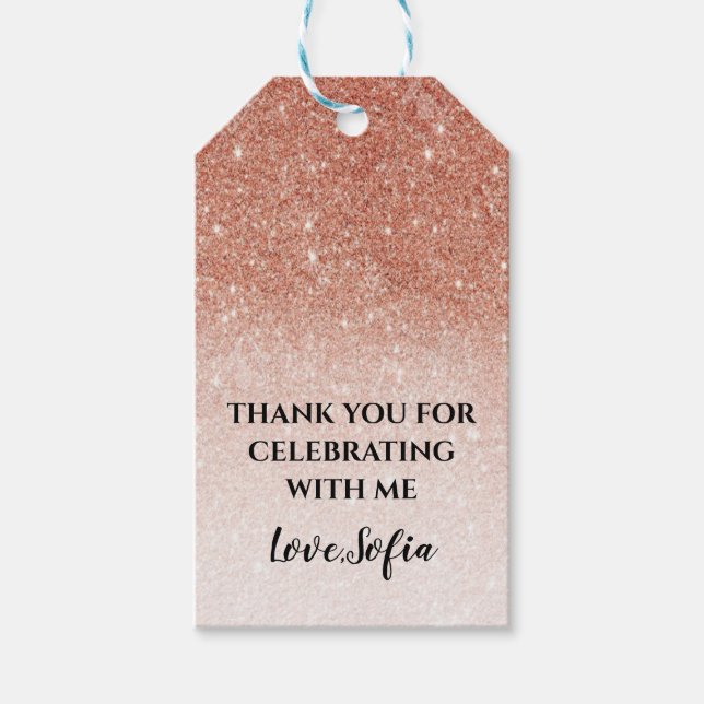 Rose Gold Glitter Birthday Thank You Tag Gift (Front)