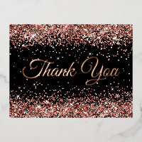 Rose Gold Glitter Black 50th Birthday Thank You