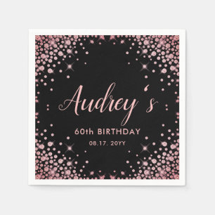 Rose Gold Glitter Black 60th Birthday Monogram Napkin
