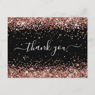 Rose Gold Glitter Black Baby Shower Thank You Postcard