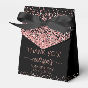 Rose Gold Glitter Black Birthday Thank You Favour Box