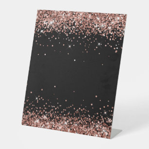 Rose Gold Glitter Black Blank Pedestal Sign