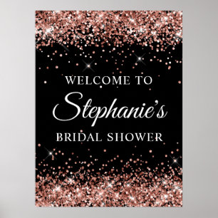 Rose Gold Glitter Black Bridal Shower Welcome Poster