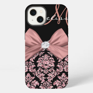 Rose gold glitter Black Damask, Bow, Diamond iPhone 13 Case