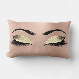 Rose Gold Glitter Black Glam Makeup Lash LUx Lumbar Cushion