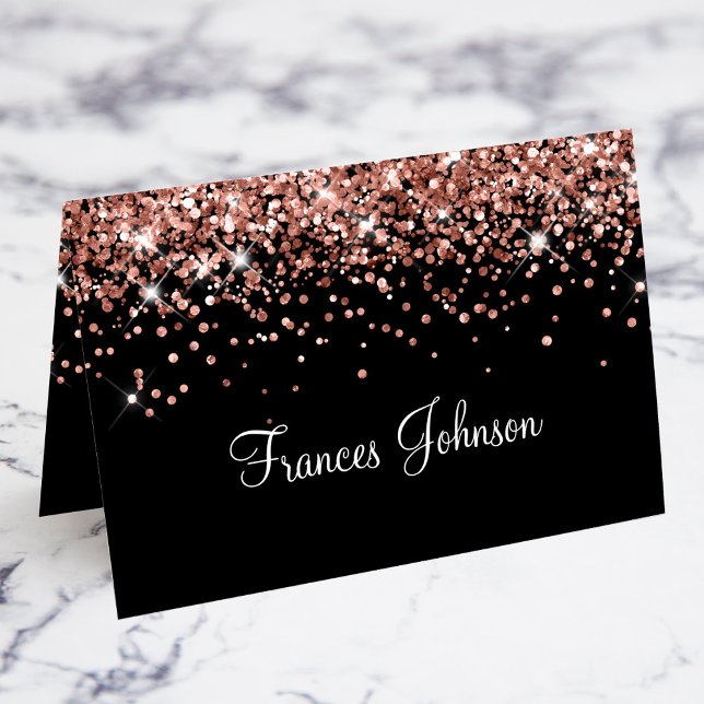 Rose Gold Glitter Black Individual Place Cards (Rose Gold Glitter Black Individual Name Place Cards)