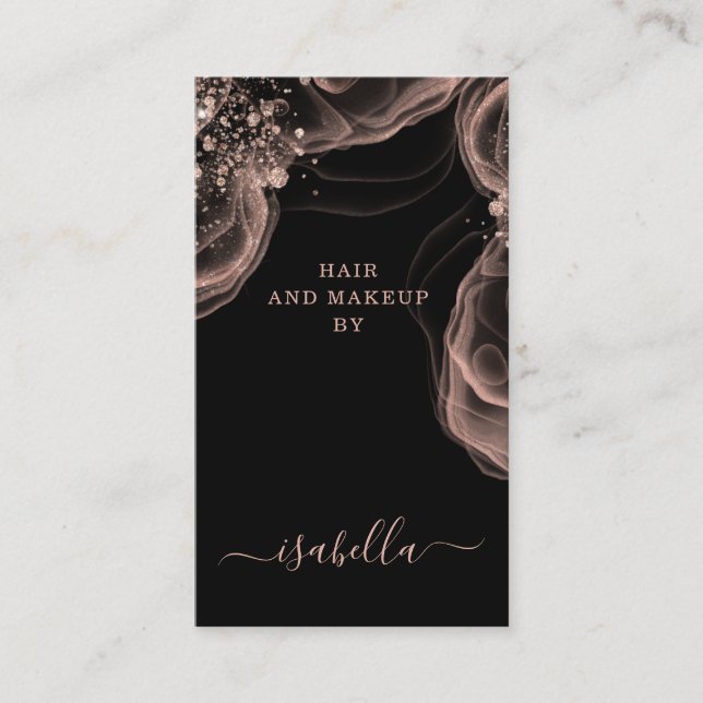 Rose Gold Glitter Black Makeup Artist  Business Card (Front)