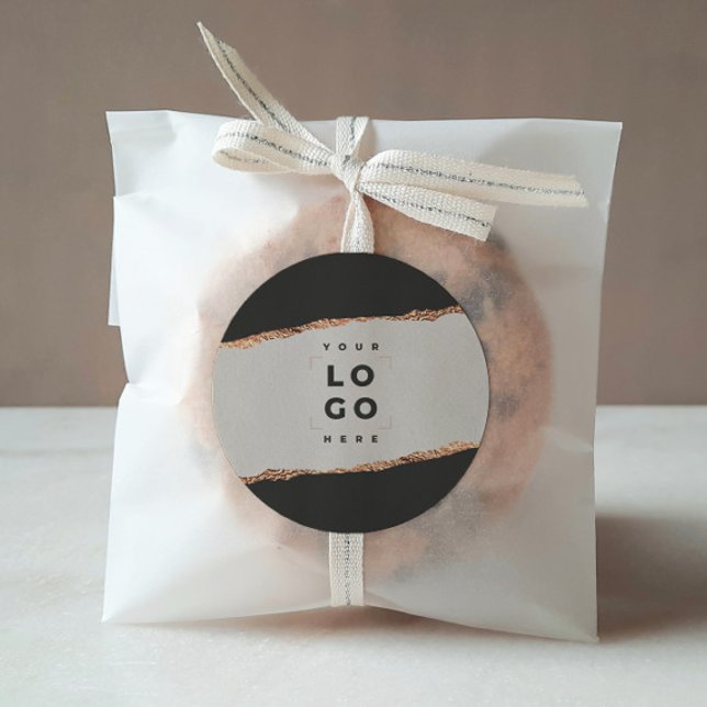 Rose gold glitter black modern elegant budget classic round sticker (Creator Uploaded)