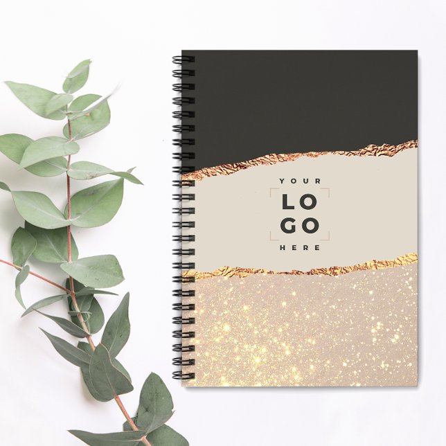 Rose gold glitter black modern elegant budget logo notebook (Creator Uploaded)