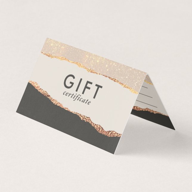 Rose Gold Glitter & Black Modern Gift Certificate (Front)