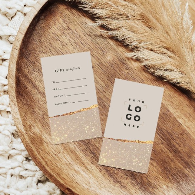 Rose Gold Glitter & Black Modern Gift Certificate (Creator Uploaded)