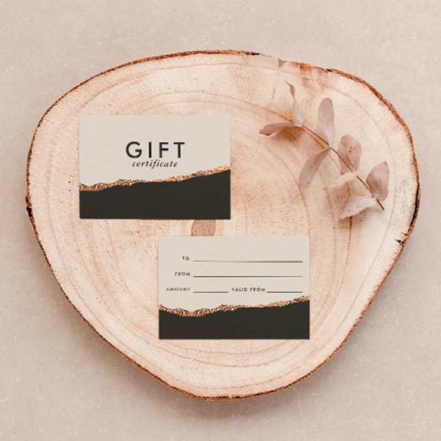 Rose Gold Glitter & Black Modern Gift Certificate (Creator Uploaded)