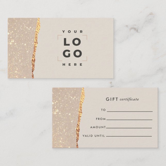 Rose Gold Glitter & Black Modern Gift Certificate (Front/Back)
